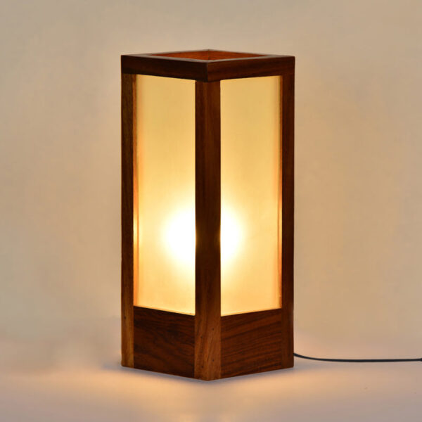 25.4 cm Modern Frosted Glass Table Lamp In Sheesham Wood