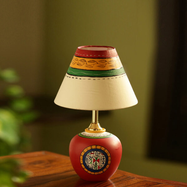 33 cm Terracotta Handpainted Warli Matki Table Lamp In Red 33 cm Terracotta Handpainted Warli Matki Table Lamp In Red