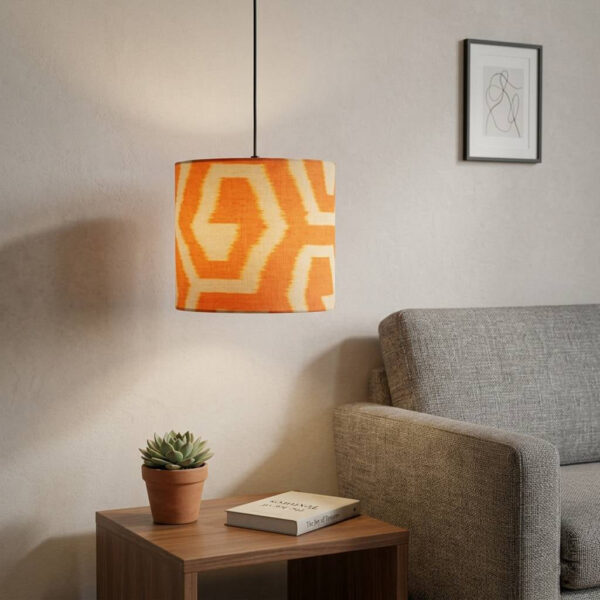 ‘Amber Sunset’ Cotton Cloth Hanging Pendant Lamp (22.8 Cm, Without Bulb, Handcrafted)