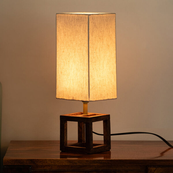 'Aura Light' Rectangular Table Lamp In Mango Wood (39.5 Cm, Without Bulb, Handcrafted)
