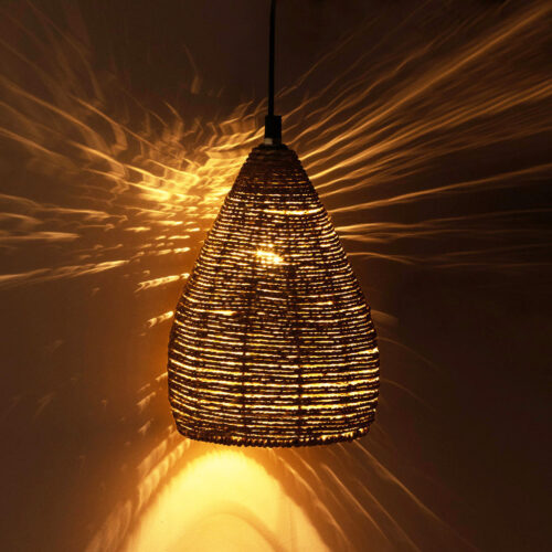 'Blazing Rope' Handwoven Conical Hanging Pendant Lamp In Band Rope & Iron (25.4 cm) 'Blazing Rope' Handwoven Conical Hanging Pendant Lamp In Band Rope & Iron (25.4 cm)