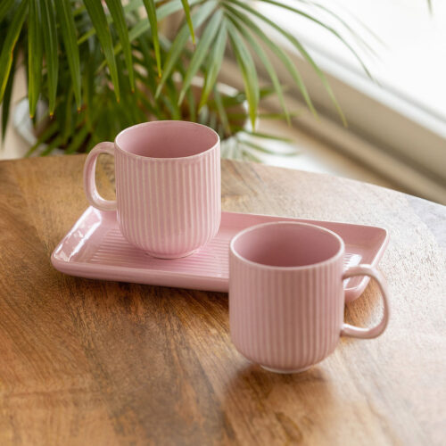 'Coral Reef' Glazed Studio Pottery Ceramic Tea & Coffee Mugs with Tray (Set of 2, 300 ml, Pink) 'Coral Reef' Glazed Studio Pottery Ceramic Tea & Coffee Mugs with Tray (Set of 2, 300 ml, Pink)