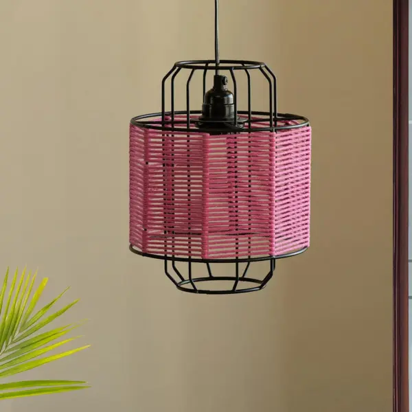 'Cotton Weaved' Hanging Pendant Lamp Shade (25.9 cm, Iron & Cotton Rope, Handwoven) 'Cotton Weaved' Hanging Pendant Lamp Shade (25.9 cm, Iron & Cotton Rope, Handwoven)