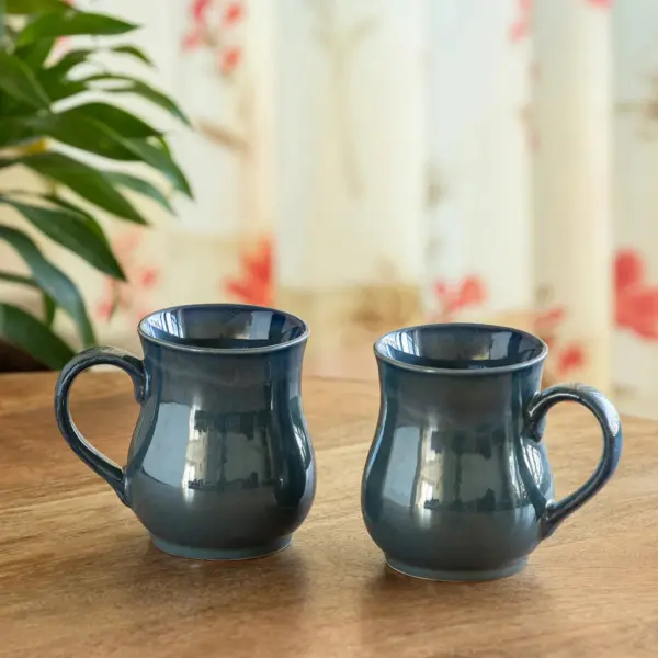ExclusiveLane 'Belly Pot' Ceramic Tea And Coffee Mugs (Set of 2, 300 ML, Microwave Safe, Hand Galzed)