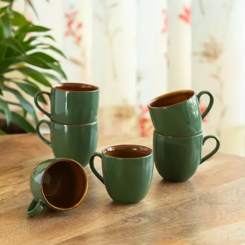 ExclusiveLane 'Forest Canopy' Ceramic Tea Cups (Set of 6, 190 ML, Microwave Safe, Hand Glazed) ExclusiveLane 'Forest Canopy' Ceramic Tea Cups (Set of 6, 190 ML, Microwave Safe, Hand Glazed)