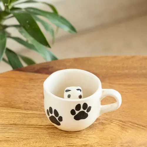 ExclusiveLane 'Furry Friend Suprise' Ceramic Tea And Coffee Mugs (210 ML, Microwave Safe, Hand-Embossed) ExclusiveLane 'Furry Friend Suprise' Ceramic Tea And Coffee Mugs (210 ML, Microwave Safe, Hand-Embossed)