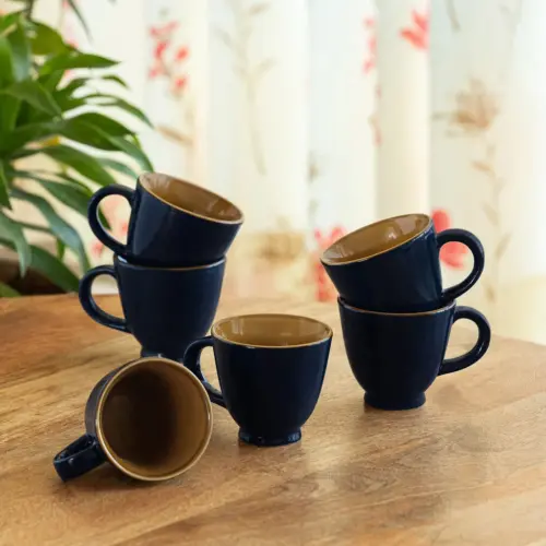 ExclusiveLane 'Mariana Blues' Ceramic Tea Cups (Set of 6, 160 ML, Microwave Safe, Hand Glazed) ExclusiveLane 'Mariana Blues' Ceramic Tea Cups (Set of 6, 160 ML, Microwave Safe, Hand Glazed)