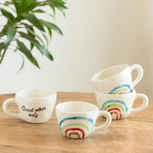 ExclusiveLane 'Rainbow Bright' Ceramic Tea And Coffee Mugs (Set of 4, 220 ML, Microwave Safe, Hand-Painted)