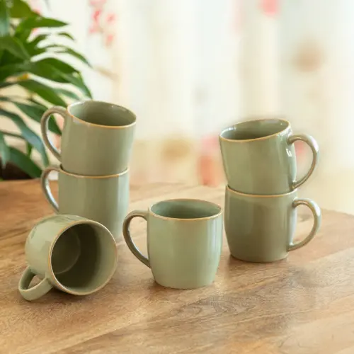 ExclusiveLane 'Sage Serenity' Porcelain Tea Cups (Set of 6, 200 ML, Microwave Safe, Hand Glazed) ExclusiveLane 'Sage Serenity' Porcelain Tea Cups (Set of 6, 200 ML, Microwave Safe, Hand Glazed)