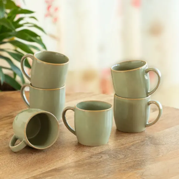 ExclusiveLane 'Sage Serenity' Porcelain Tea Cups (Set of 6, 200 ML, Microwave Safe, Hand Glazed) ExclusiveLane 'Sage Serenity' Porcelain Tea Cups (Set of 6, 200 ML, Microwave Safe, Hand Glazed)