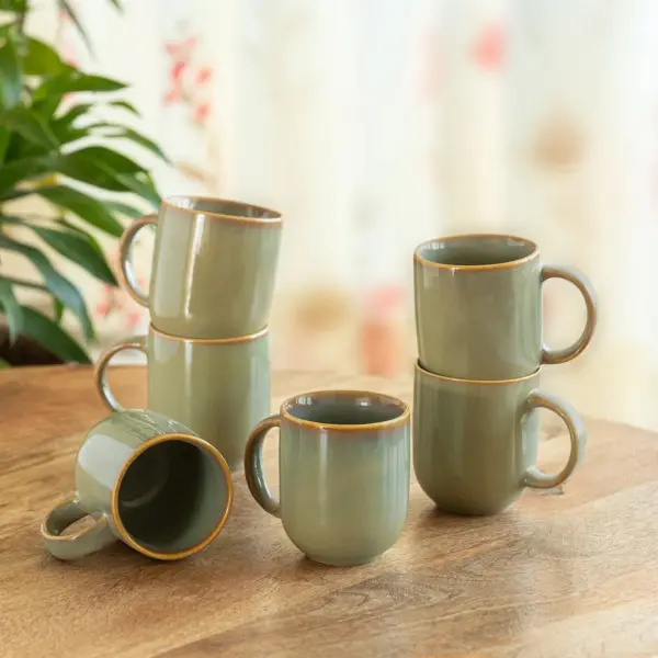 ExclusiveLane 'Sage Serenity' Porcelain Tea Cups (Set of 6, 210 ML, Microwave Safe, Hand Glazed) ExclusiveLane 'Sage Serenity' Porcelain Tea Cups (Set of 6, 210 ML, Microwave Safe, Hand Glazed)