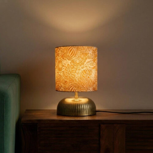 'Floral Charm' Metal Decorative Table Lamp (32.6 Cm, Without Bulb, Hand-Etched)