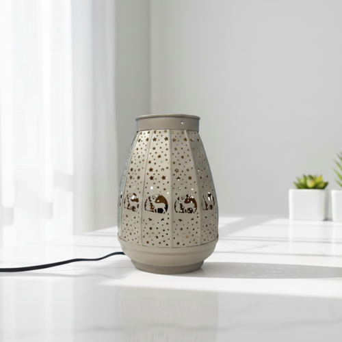 'Frostlight Christmas Lantern' Iron Decorative Table Lamp (22.4 Cm, Without Bulb, Hand-Etched)