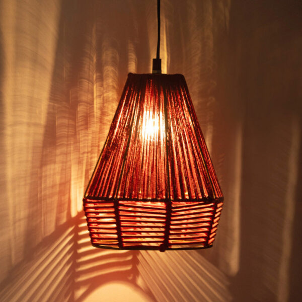 'Jute Sensations' Handwoven Pyramidal Hanging Pendant Lamp In Jute & Iron (27.9 cm)