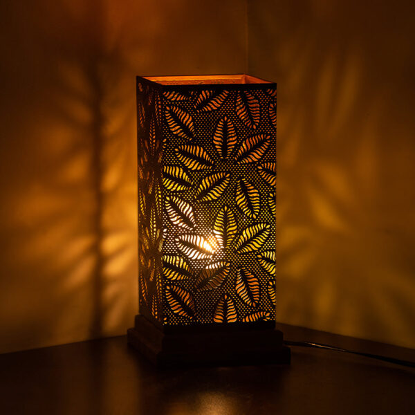'Leafy Plants' Hand Etched Table Lamp In Iron & Mango Wood (30.5 cm) 'Leafy Plants' Hand Etched Table Lamp In Iron & Mango Wood (30.5 cm)