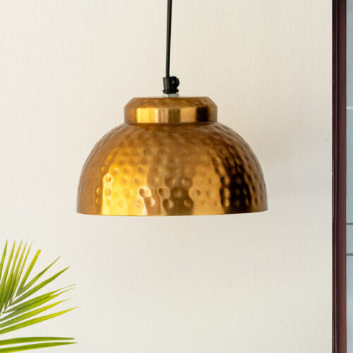 'Modern Hammered Dome' Handcrafted Hanging Pendant Lamp Shade In Iron (18 cm, Semi-Spherical, Golden) 'Modern Hammered Dome' Handcrafted Hanging Pendant Lamp Shade In Iron (18 cm, Semi-Spherical, Golden)