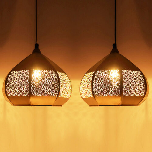 Moroccan Paradise Hand-Etched Pendant Lamp In Iron (Set of 2, 20.3 cm)