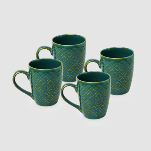 Moroccan Turqouise Handcrafted Printed Ceramic Tea Cups Coffee Mugs (Set Of 4, 300 ML Each) Moroccan Turqouise Handcrafted Printed Ceramic Tea Cups Coffee Mugs (Set Of 4, 300 ML Each)
