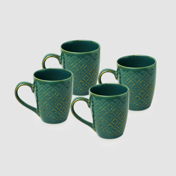Moroccan Turqouise Handcrafted Printed Ceramic Tea Cups Coffee Mugs (Set Of 4, 300 ML Each) Moroccan Turqouise Handcrafted Printed Ceramic Tea Cups Coffee Mugs (Set Of 4, 300 ML Each)