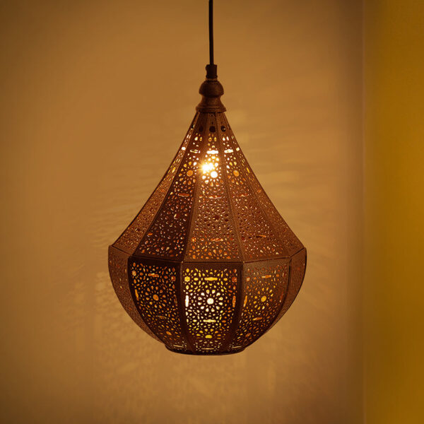 'Morrocan Moon' Hand-Etched Hanging Pendant Lamp Shade In Iron (34.5 Cm, Without Bulb, Hand-Etched)
