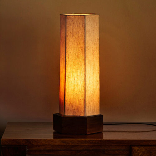'Silent Shine' Hexagon Table Lamp In Mango Wood (33.5 Cm, Without Bulb, Handcrafted) 'Silent Shine' Hexagon Table Lamp In Mango Wood (33.5 Cm, Without Bulb, Handcrafted)