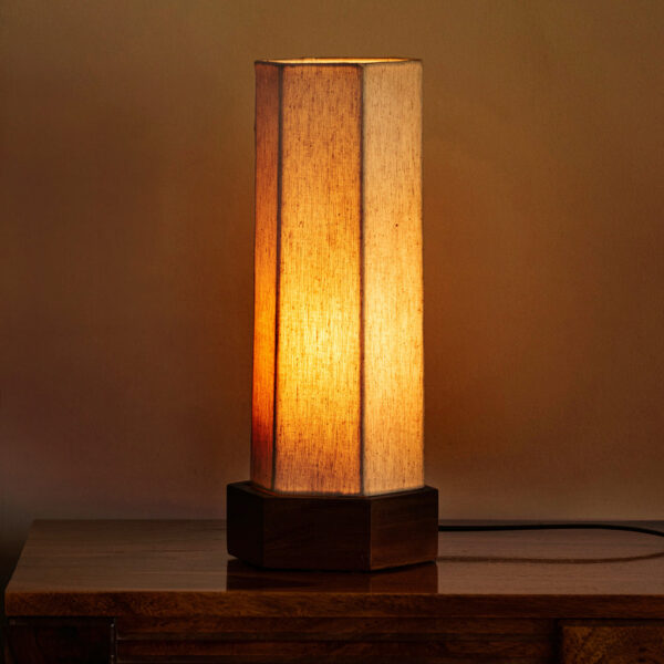 'Silent Shine' Hexagon Table Lamp In Mango Wood (33.5 Cm, Without Bulb, Handcrafted) 'Silent Shine' Hexagon Table Lamp In Mango Wood (33.5 Cm, Without Bulb, Handcrafted)
