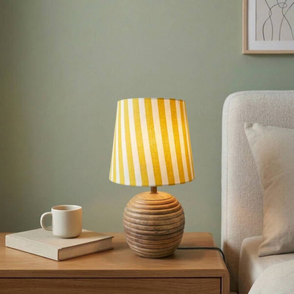 'Sunbeam Stripes' Decorative Table Lamp In Mango Wood (40.1 Cm, Without Bulb, Handcrafted) 'Sunbeam Stripes' Decorative Table Lamp In Mango Wood (40.1 Cm, Without Bulb, Handcrafted)