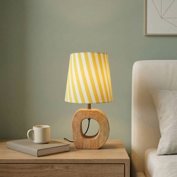 'Sunbeam Stripes' Decorative Table Lamp In Mango Wood (40.9 Cm, Without Bulb, Handcrafted)