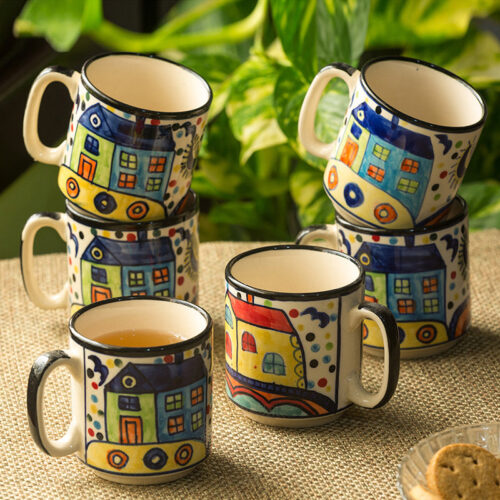 'The Hut Coffee Hangouts' hand-Painted Ceramic Tea & Coffee Mugs (Set Of 6) 'The Hut Coffee Hangouts' hand-Painted Ceramic Tea & Coffee Mugs (Set Of 6)
