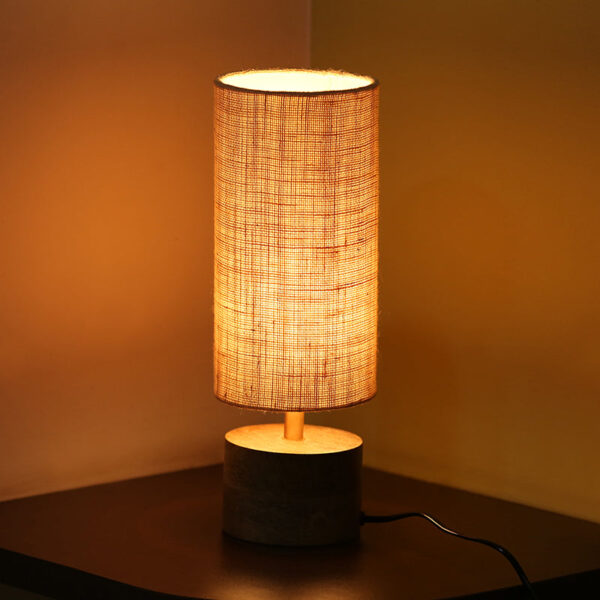 'Volta' Round Table Lamp In Mango Wood (35.6 cm) 'Volta' Round Table Lamp In Mango Wood (35.6 cm)