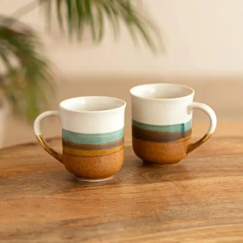 'Zen Garden' Hand Glazed Ceramic Tea & Coffee Mugs (Set of 2, 330 ml, Microwave Safe)